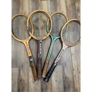 Vintage Lot of 4 Tennis Rackets Mixed Decor Wall Art Set Wilson Spalding Chemold